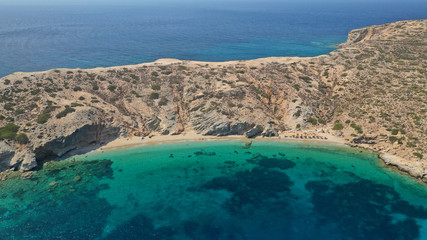 Aerial drone photo of secluded paradise beach of Gramvousa in small island of Gramvousa near...