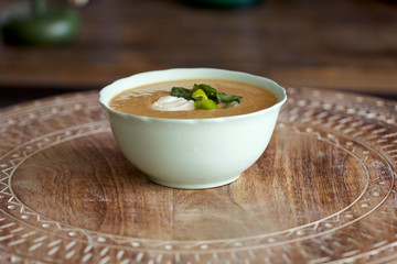 Red Lentil Soup with Coconut Milk,  Lime and Sour Cream