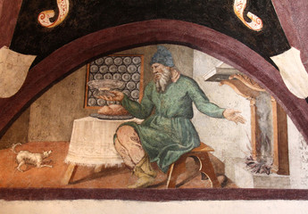 vecchio bevitore; affresco nel Palazzo Assessorile di Cles, Trentino