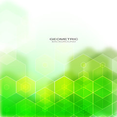 Fototapeta premium Geometric background with green hexagons with shadow. Design element. Brochure Template