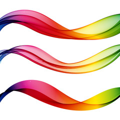  Set of beautiful colored horizontal waves on a white background. Design element