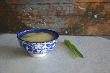 Miso Broth Soup in Blue Bowl