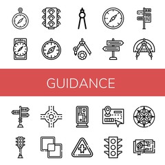 Set of guidance icons such as Compass, Traffic lights, Signpost, Traffic light, Junction, Intersect, Guidepost, Intersection, Guide , guidance