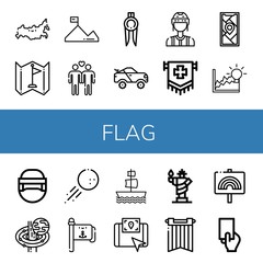 Fototapeta premium Set of flag icons such as Russia, Flag, Mission, Gay, Marker, Racing car, Referee, Gps, Achievement, Hockey helmet, Black hole, Golf ball, Flag pole, Galleon, Statue of liberty ,