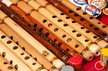 Naklejka premium Hand made flutes in South American
