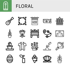 Set of floral icons such as Plant, Viola, Floral design, Flower power, Tea bag, Macrame, Flower bouquet, Wedding certificate, Flower pot, Hawaiian, Bouquet, Easter egg , floral