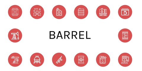 Set of barrel icons such as Barrel, Beer, Oil, Tank, Oktoberfest, Gas station, Storage tank, Assault rifle, Oil tank, Fuel, Oil pump , barrel