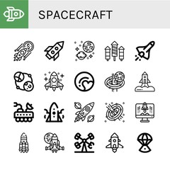 Set of spacecraft icons such as Rocket, Universe, Space shuttle, Astronomy, Pluto, Black hole, Moon rover, Spacecraft, Space, Spaceship, Booster, Space capsule , spacecraft