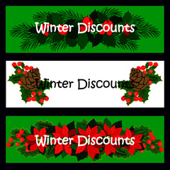 Fototapeta na wymiar horizontal banners for discounts on winter holidays