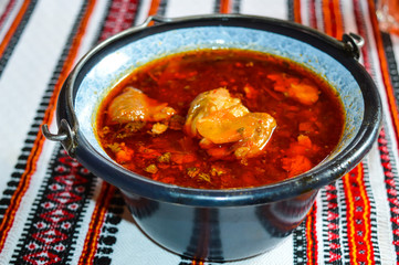 Traditional Hungarian Goulash soup in restaurant, Carpathian region, Ukraine