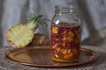 Pineapple Turmeric Sauerkraut Fermented in Mason Jar