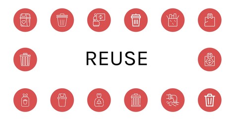 Set of reuse icons such as Bin, Trash bin, Reuse, Garbage bin, Plastic bag, Rubbish, Garbage, Waste, Trash , reuse