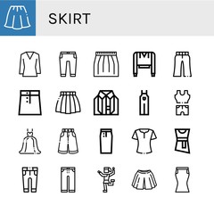 Set of skirt icons such as Skirt, Blouse, Trousers, Sweatshirt, Clothes, Overall, Wedding dress, Pencil skirt, Traditional dance ,