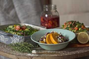 Salads with Jars of Fermented Slaw