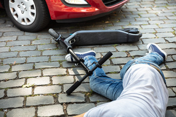 Unconscious Man Lying On Street After Accident Electric Scooter