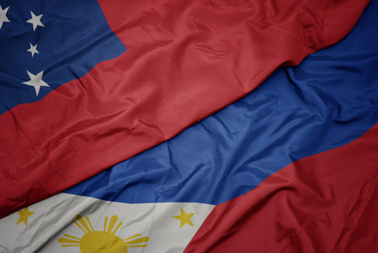 waving colorful flag of philippines and national flag of Samoa . - Powered by Adobe