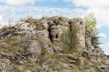 Planted stones, also known as The Stone Desert. Landforms of Varna Province. Rock formations of Bulgaria. Stone forest.