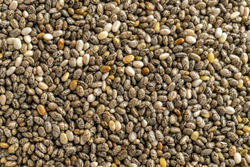 Organic chia seeds texture. Healthy Superfood. Healthy breakfast, vitamin snack, diet and healthy eating concept.