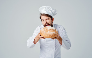 happy baker with bread