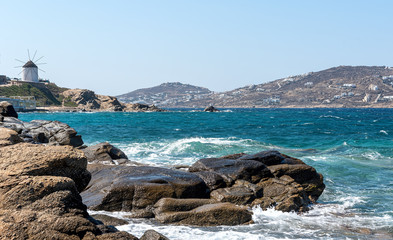 Chora village ( Windmills ) - Mykonos Cyclades island - Aegean sea - Greece.