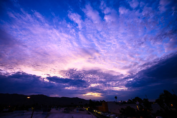 Pink, Purple, Yellow and Blue Dynamic Clouds at Sunrise