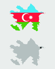 Contour of Azerbaijan in grey and in flag colors