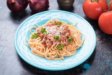 Spaghetti bolognese pasta with beef ragu