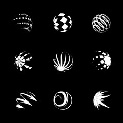 Globe Logo Set - Isolated On Black Background - Vector Illustration. Abstract Globe Vector For Web Icon, Tech Logo And Element Design. 3D White Icons For Earth, Global, Globe, Planet And World Logo
