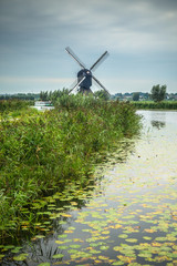  Dutch Windmill and landscape seen from Kinderdijk Netherlands