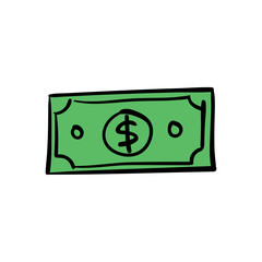 Dollar bill doodle, hand drawn money symbol. Hand drawn sketch illustration.