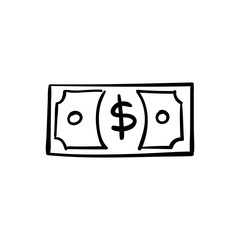Dollar bill doodle, hand drawn money symbol. Hand drawn sketch illustration.