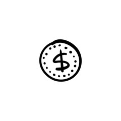 Dollar coin doodle, sketch vector illustration.
