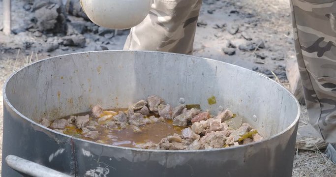 Beef stew cooked in the countryside at a village party