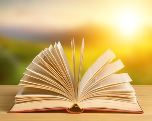 Open book on   table,close up