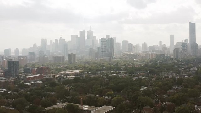 Aerial establishing shot of Toronto, Ontario. 4K Cinematic footage.