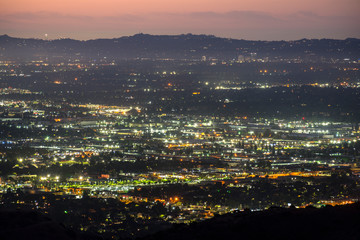 Fototapeta na wymiar Early morning view towards Sherman Oaks and Chatsworth in the San Fernando Valley area of Los Angeles, California. 