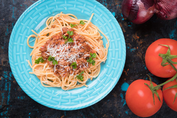 Spaghetti bolognese pasta with beef ragu