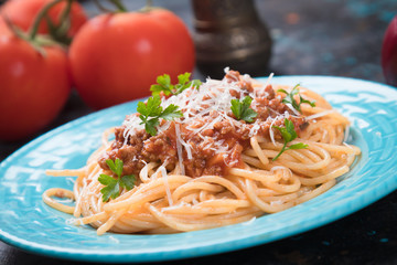 Spaghetti bolognese pasta with beef ragu