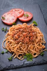Spaghetti bolognese pasta with beef ragu