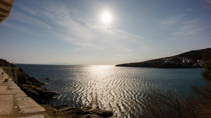 Obraz premium Aerial drone view of beautiful sunset in Greece with view over the Aegean sea