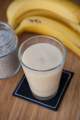 Banana Smoothie with Bananas and Chia Seeds on Table