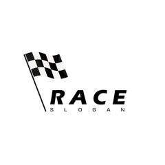Race Logo Design Template With Black And White Flag Symbol