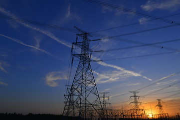 The power supply facilities of contour in the evening