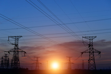 Fototapeta premium The power supply facilities of contour in the evening