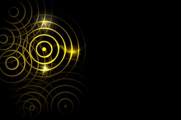 Abstract light yellow circle ring effect with sound waves oscillating on black background