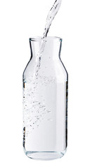 Pouring fresh pure water into a glass isolated on white background, Healthcare and beauty hydration concept