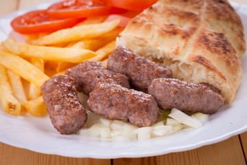 Bosnian cevapcici, minced meat kebab