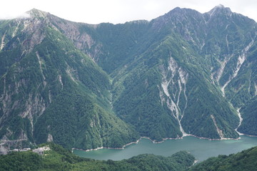 A lake surrounded by mountains in Japan