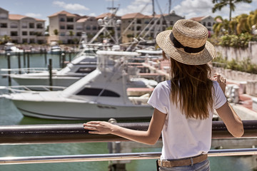 Fototapeta premium young woman on the bridge