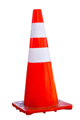 Orange and white traffic cone isolated on white background.